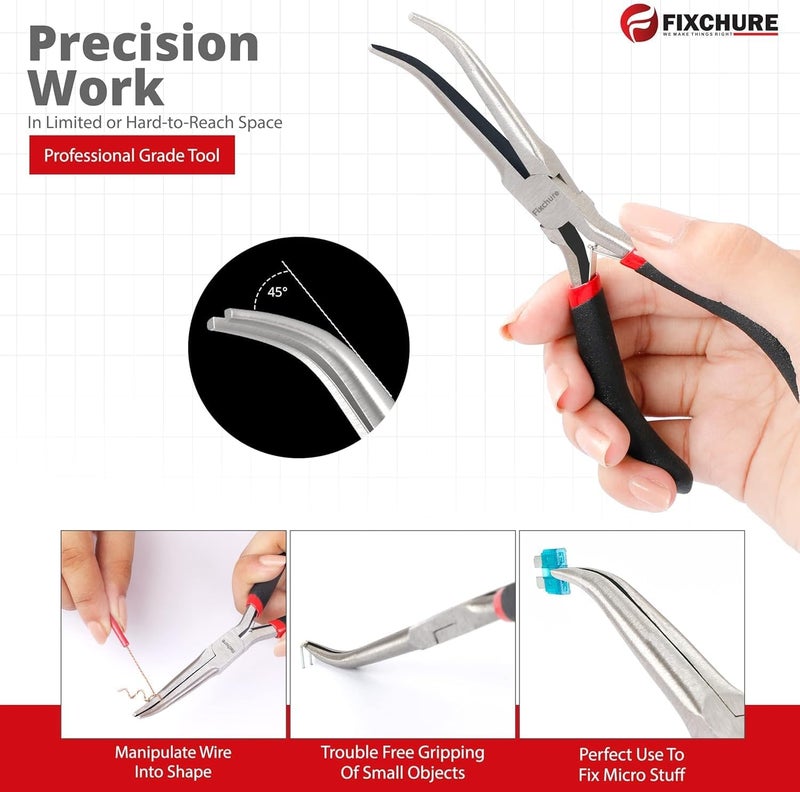 Fixchure 6" Long Needle Nose Pliers Bent 45° - Mini Jewelry Plier for Wire Wrapping, Handmade Craft, Non-Serrated with insulated Comfort Grip - Image 4